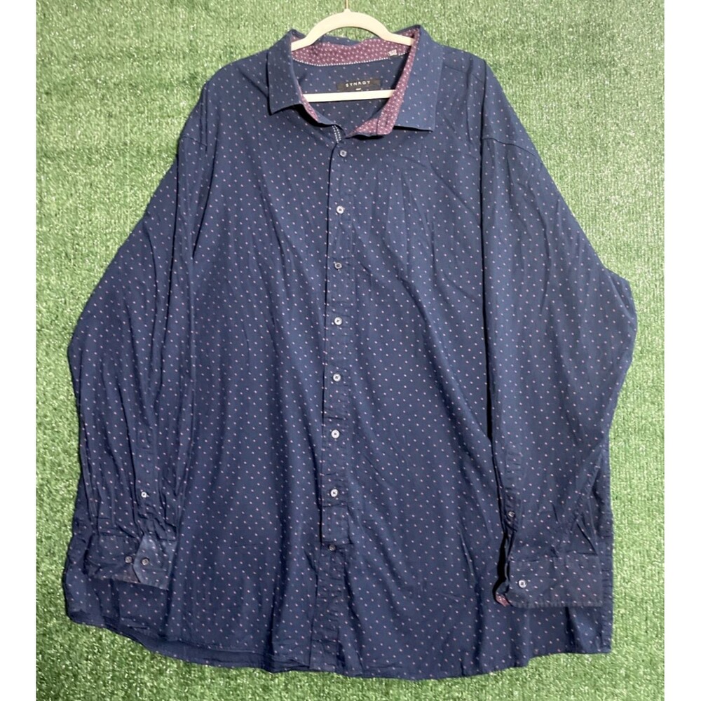 Synrgy Button Up Shirt Mens Size 4XL Polka Dot Navy Blue Red